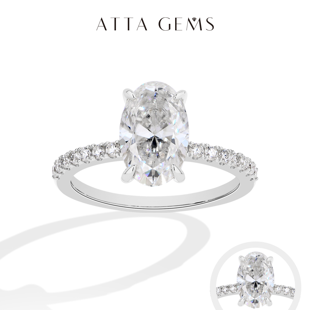 Moissanite Ring - ATTAGEMS Cincin Moissanite Potongan Oval 3,0CT