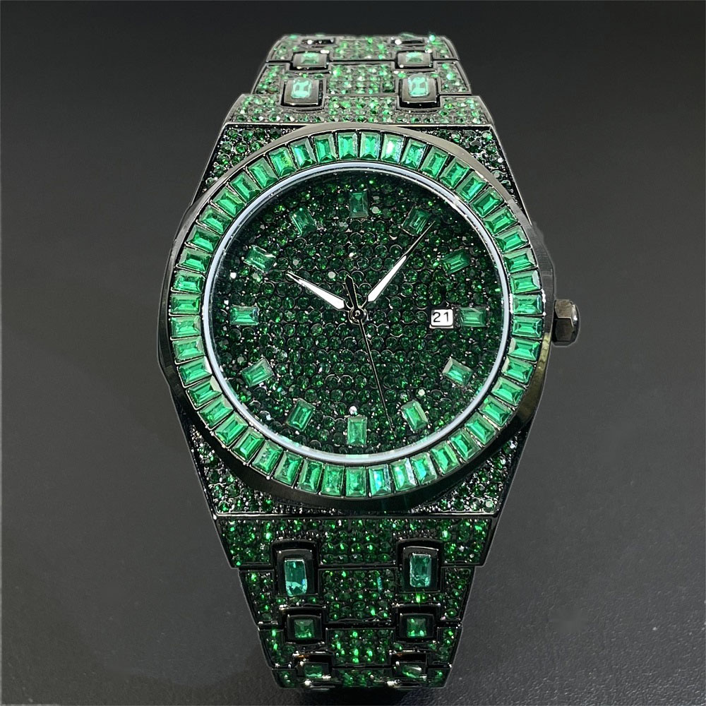 Jewelry Clasp Watches - Jam tangan berlian hijau Hip Hop
