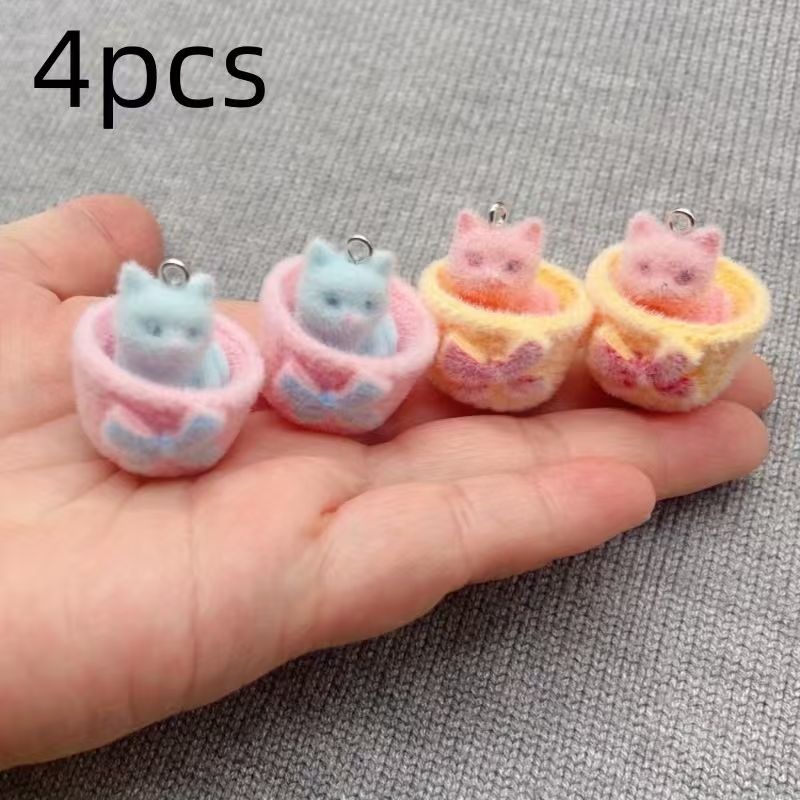 4 buah liontin kucing resin 3D - Drop Earrings ulasan dan harga