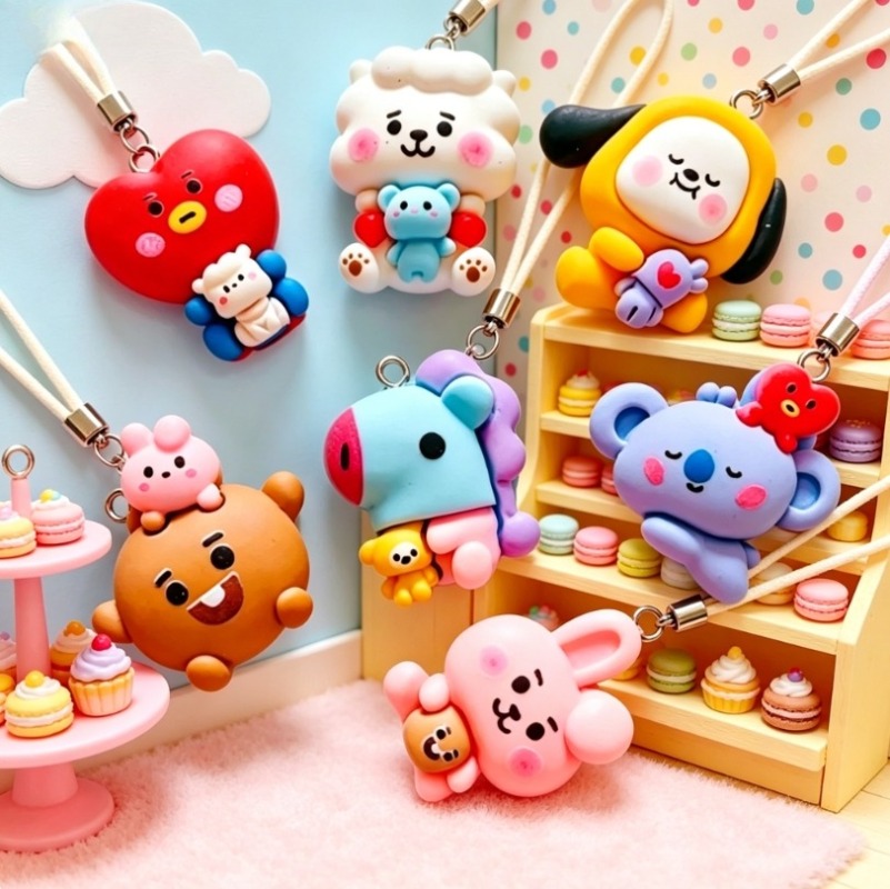 7pcs BT21 Resin Kartun Charm A - Drop Earrings ulasan dan harga