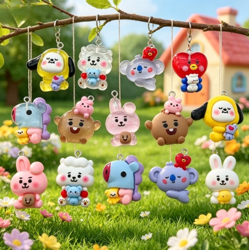 7pcs BT21 Resin Kartun Charm A - Drop Earrings ulasan dan harga