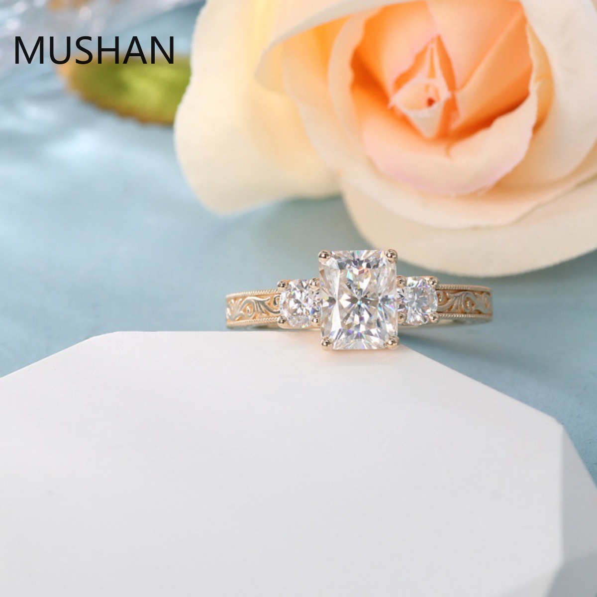 Cincin Emas Mewah MUSHAN 14K 1 - Moissanite Ring ulasan dan harga
